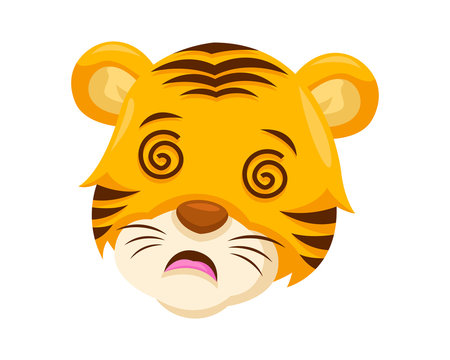 Cute Dizzy Tiger Face Emoticon Emoji Expression Illustration