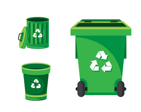 Modern Green Recycle Garbage Bin And Trash Object Illustration