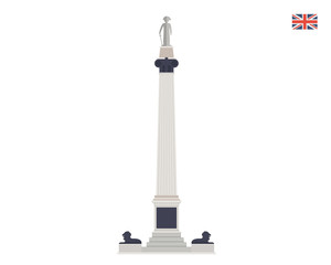 Modern United Kingdom Famous Tourist Landmark Building Illustration - Trafalgar Square Monument