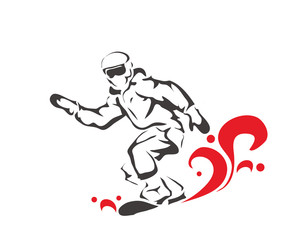 Professional Snow Boarder with Red Flame Illustration