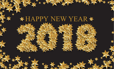 Happy new 2018 year. Vector illustration with gold stars