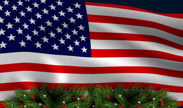 Vector american flag with christmas tree board/ Christmas patriotic background