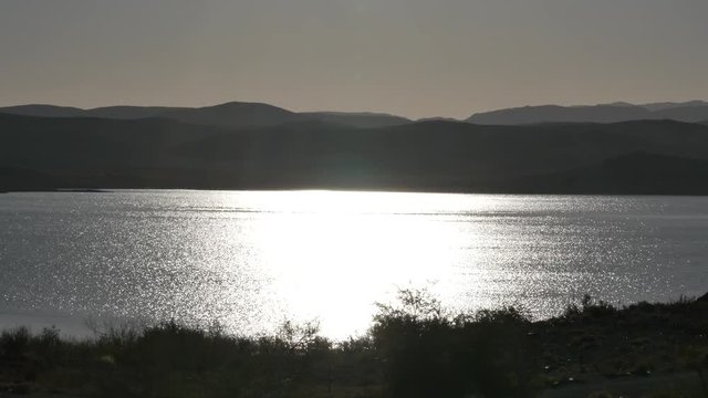 Lake formed by the el mansour eddahbi barrage near Ouarzazate Morocco 