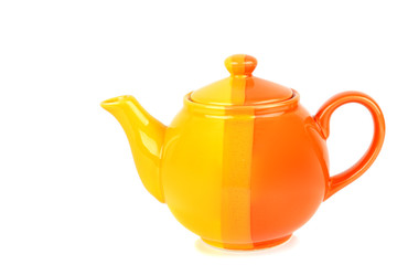 porcelain teapot, isolated on white background. Free space for text.