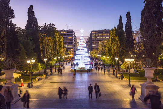 Syntagma Square With Christmas Tree