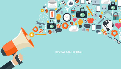 Digital marketing concept. Flat vector illustration.