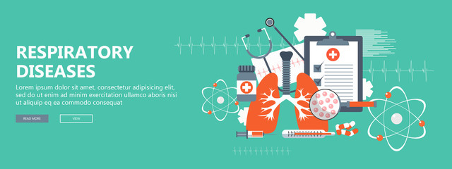 Respiratory diseases banner. Flat vector illustration