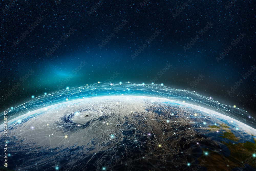 Leinwandbilder a global social, information network across the planet. the earth is surrounded by a web of digital 