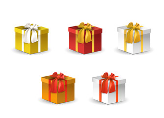 Vector set of gift boxes. Elements for greeting card of poster. Gift boxes with bows
