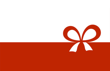 Invitation, Greeting or Gift Card With Red Ribbon And A Bow  on red background.  Gift Voucher Template with  place for text.