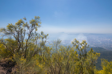 Fototapeta premium Panoramic view of Mount Vesuvius and Gulf of Naples on a summer hazy day, Campania, Italy, Europe