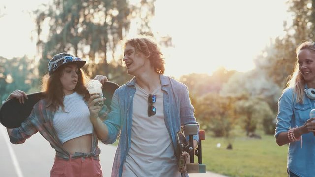 Young people in summer park