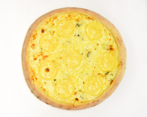 Pizza with mozzarella, cheddar, parmesan and cream