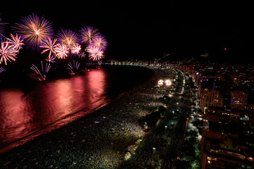 Copacabana beach fireworks during New Year's Eve