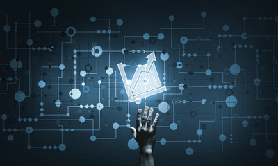 Naklejka premium Digital diagram icon and man touching it with his finger