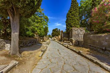 Italy. Ancient Pompeii (UNESCO World Heritage Site). The necropolis of Porta Ercolano along Via delle Tombe