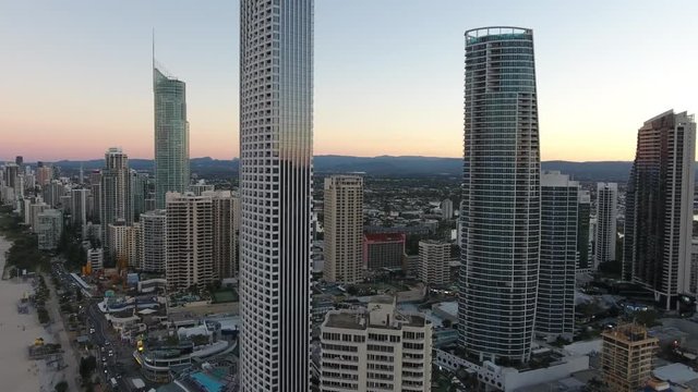 modern highrise buildings of surfers paradise, gold coast, australia aerial shot