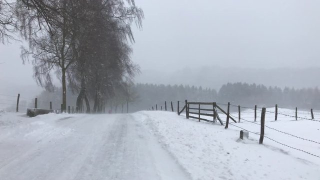 Heftiger Schneefall in Naturlandschaft - Kamera Slider