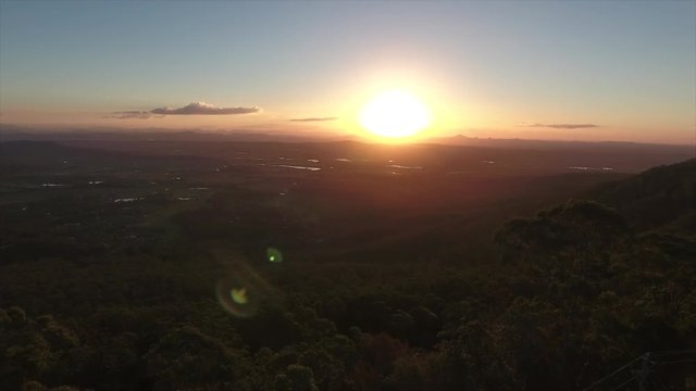 flying towards sunset on Gold Coast hinterland
