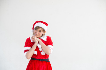 Beautiful young asian woman in Santa Claus clothes on white background,Thailand people,Sent happiness for children,Merry christmas,Welcome to winter,Happy woman concept