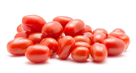 Cherry tomatoes Bobulienka stack isolated on white background.