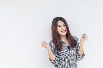 Beautiful young asian woman happy on white background,Free girl enjoy everything in the world