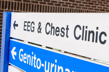 Sign at hospital for EEG and Chest Clinic
