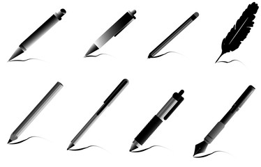 A set of different elements of a pencil, pen and pen, for creating a website, icons or decor, exclusive design, vector graphics.