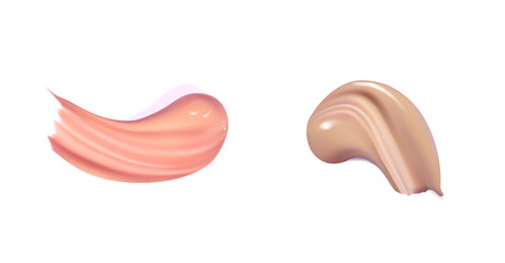 Cosmetic liquid foundation cream smudge smear strokes. Make up smear isolated on white background