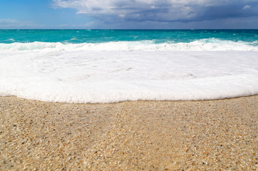 Fototapeta na wymiar Turquoise water on the Riaci beach near Tropea, Italy