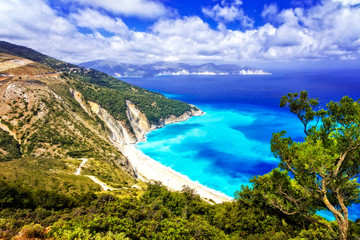 Fototapeta premium One of the most beautiful beaches of Greece- Myrtos bay in Kefalonia, Ionian islands