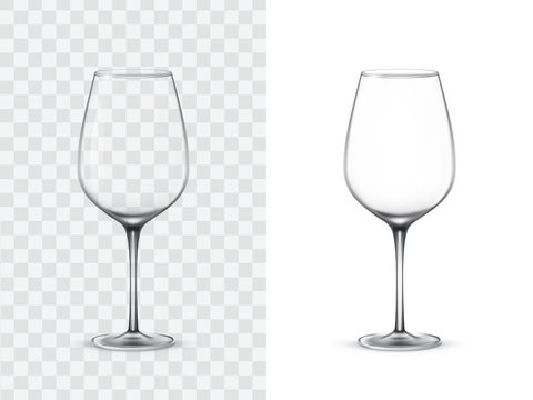 Fototapeta Realistic wine glasses, vector illustration isolated on white and transparent background. Mock up, template of glassware for alcoholic drinks