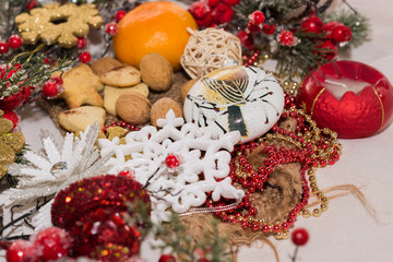 Christmas decorations,  New Year tree, holidays. Christmas postcard.