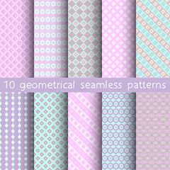 10 geometrical seamless patterns, Pattern Swatches, vector. Texture can be used for wallpaper, pattern fills, web page, background.