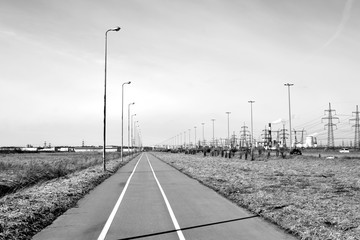 Bike path. Black and white.