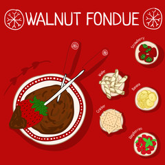 Fototapeta na wymiar Recipe for walnut fondue with ingredients