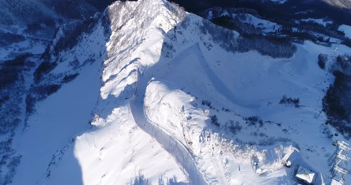 Aerial landscape view of Caucasus Mountains in Gorky Gorod, Sochi, Russia.