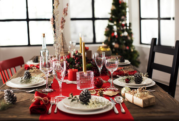 Table served for Christmas dinner