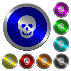 Fototapeta premium Human skull luminous coin-like round color buttons