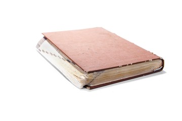 Closeup of old vintage book on the white background