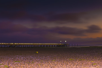 Obraz premium The Andernos France pier by night and low tide.