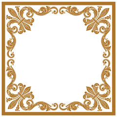 Golden vintage border frame engraving with retro ornament pattern in antique baroque style decorative design. Vector