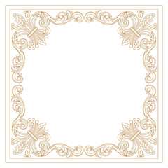Golden vintage border frame engraving with retro ornament pattern in antique baroque style decorative design. Vector