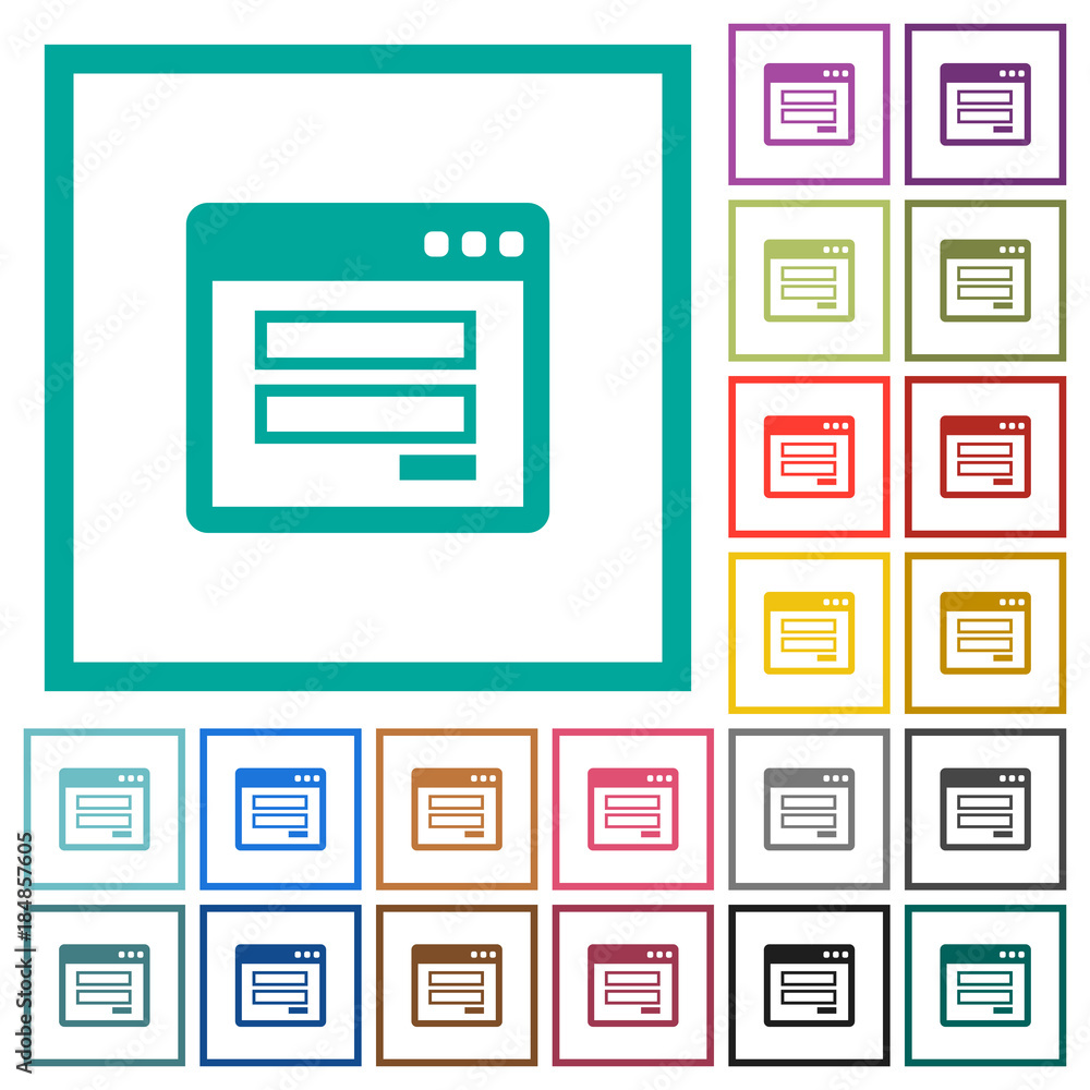 Poster login window flat color icons with quadrant frames