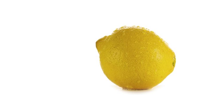 Fresh Lemon with water droplet flowing down on white background. Natural citrus Organic Healthy Food 4K video
