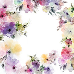 Wild flowers watercolor flower frame. Floral corners for wedding, mother's day and Valentine's greeting cards.