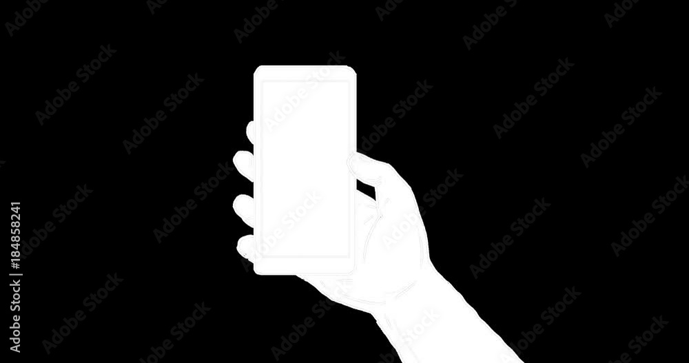 Poster 2d animation motion graphics showing a hand holding cell phone or mobile phone done in drawing style