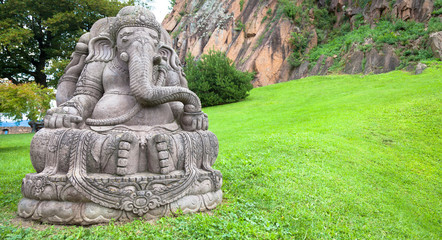 Ganesha statue in a beautiful mountain garden