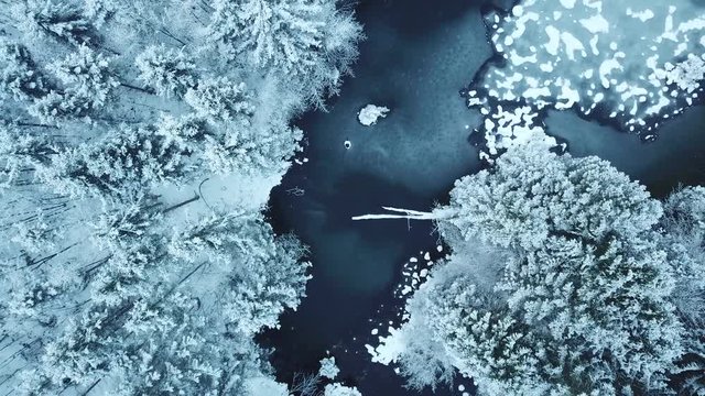 aerial flight over winter landscape in ebensee