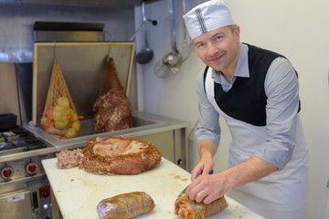 Butcher preparing food